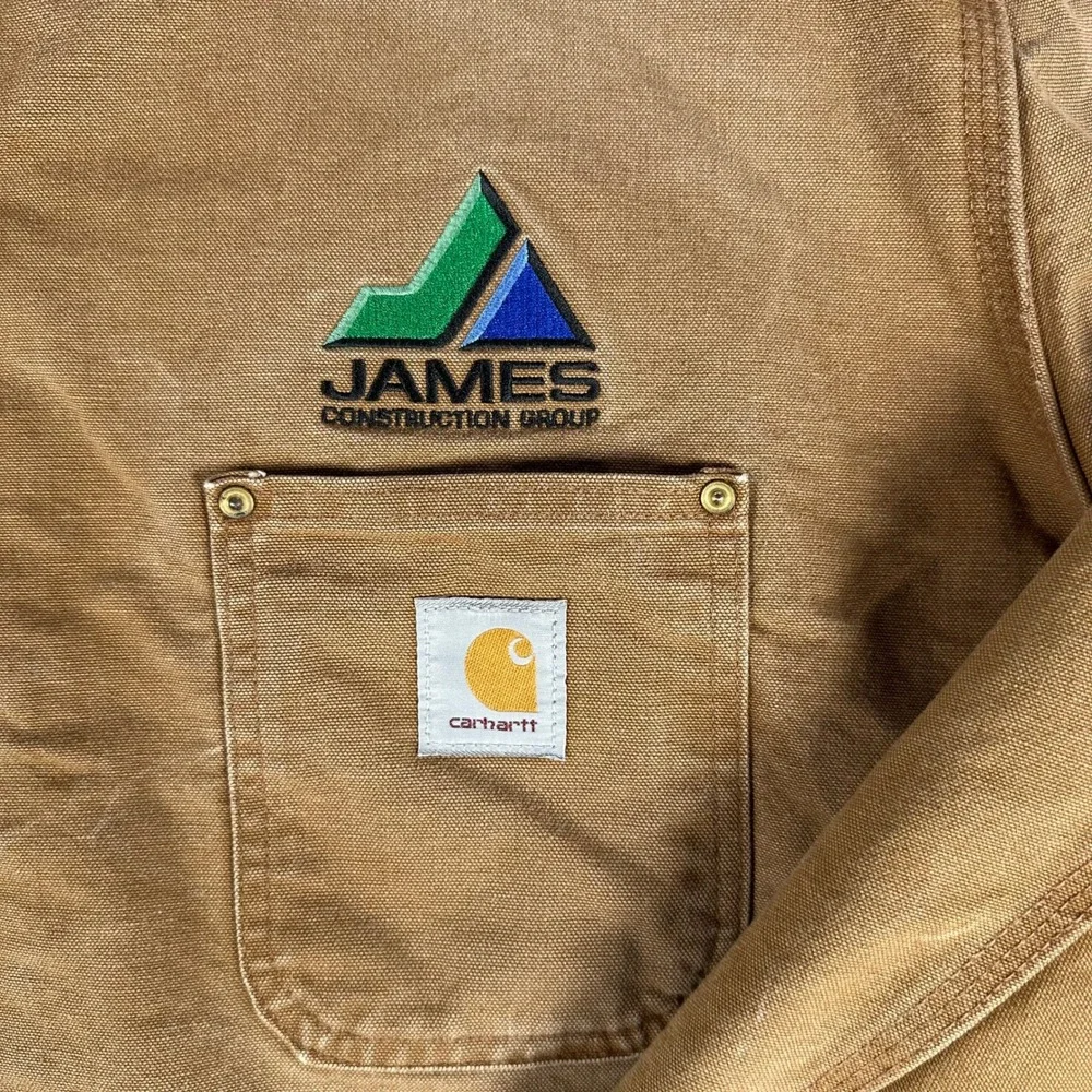Carhartt Jacket Mens 56 Brown Distressed Canvas Blanket Corduroy Collar C01 BRN
